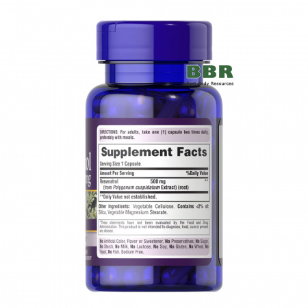 Resveratrol 500mg 30 Caps, Puritans Pride