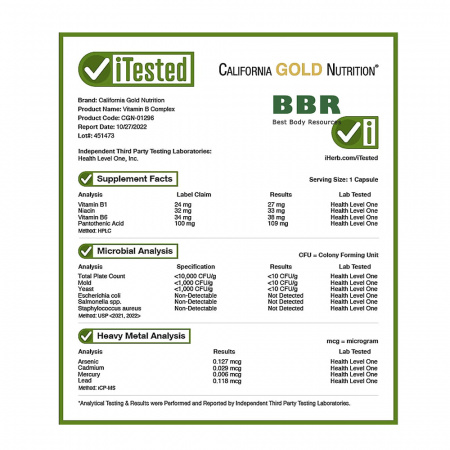 Vitamin B Complex 60 Veg Caps, California GOLD Nutrition