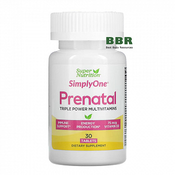 SimplyOne Prenatal Triple Power Multivitamins 30 Tabs, Super Nutrition