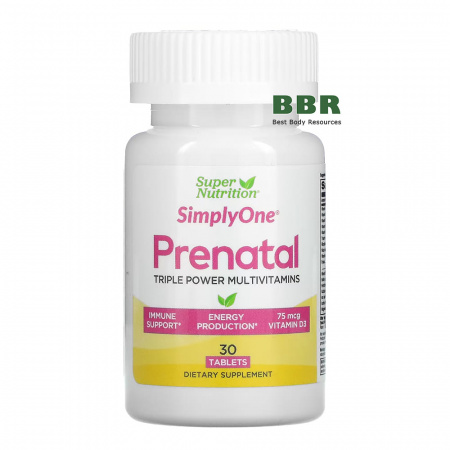 SimplyOne Prenatal Triple Power Multivitamins 30 Tabs, Super Nutrition SimplyOne Prenatal Triple Power Multivitamins 30 Tabs, Super Nutrition