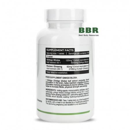 Ginkgo Biloba 120mg plus Ginseng 60mg 90 Tabs, Progress Nutrition