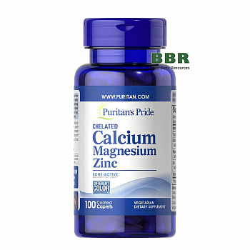Chelated Calcium, Magnesium, Zinc 100 Tabs, Puritans Pride
