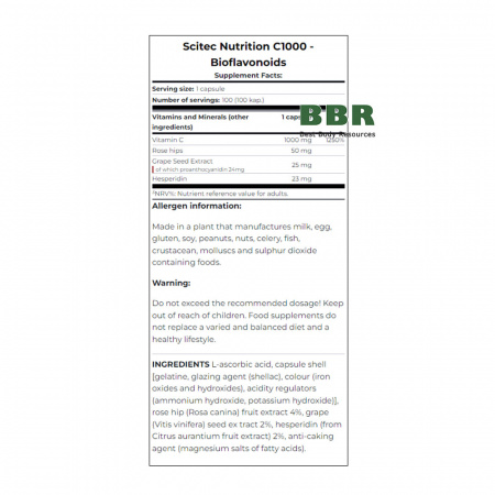 Vitamin C 1000 + Bioflavonoids and Rose Hips 100 Caps, Scitec Nutrition