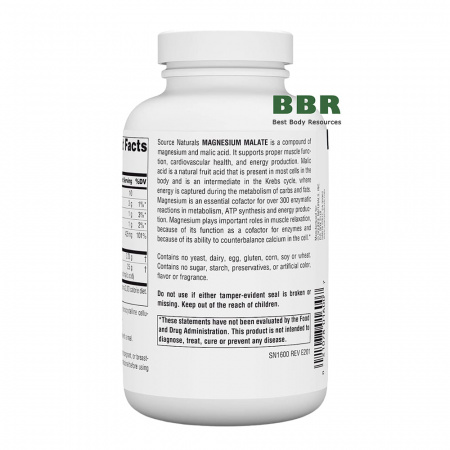 Magnesium Malate 200 Caps, Source Naturals