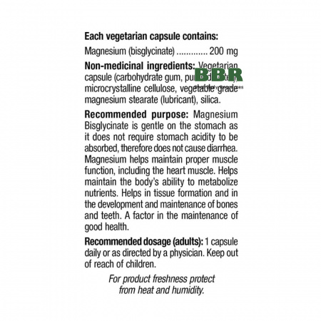Magnesium Bisglycinate 200mg 60 Veg Caps, Webber Naturals