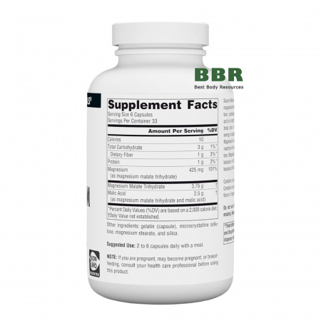 Magnesium Malate 200 Caps, Source Naturals