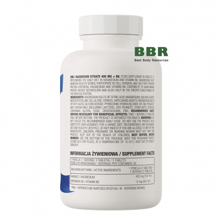 Magnesium Citrate 400mg plus B6 90 Tabs, OstroVit