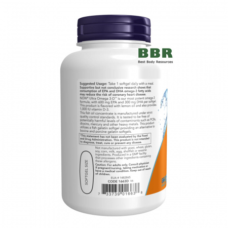 Ultra Omega 3-D 180 Fish Softgels, NOW Foods