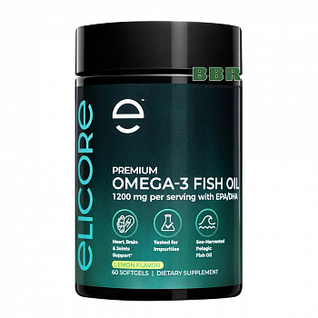 Premium Omega 3 Fish Oil 1200mg 60 Softgels, Elicore Labs
