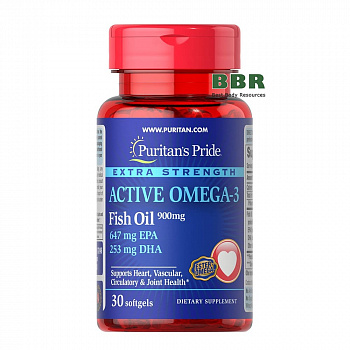 Extra Strength Active Omega 3 Fish Oil 900mg 30 Softgels, Puritans Pride