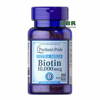 Biotin 10000mcg 100 Softgels, Puritan`s Pride