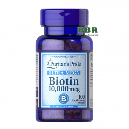 Biotin 10000mcg 100 Softgels, Puritan`s Pride