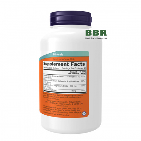 Calcium & Magnesium with Vitamin D-3 and Zinc 240 Sofgels, NOW Foods