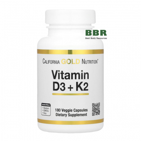 Vitamin D3 plus K2 180 Veg Caps, California GOLD Nutrition