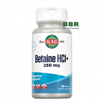 Betaine HCL+ 250mg 100 Tabs, KAL