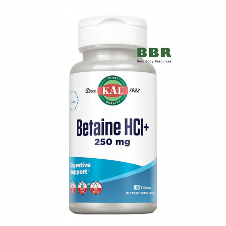 Betaine HCL+ 250mg 100 Tabs, KAL