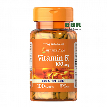 Vitamin K 100mcg 100 Tabs, Puritans Pride