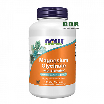 Magnesium Glycinate with BioPerine 200mg 180 Veg Caps, NOW Foods