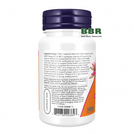 Mega D-3 & MK-7 5000iu / 180mcg 60 Veg Caps, NOW Foods