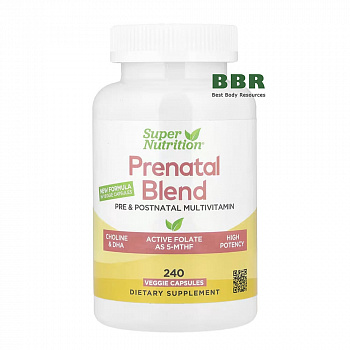 Prenatal Blend Support Pre & Postnatal Health 240 Caps, Super Nutrition