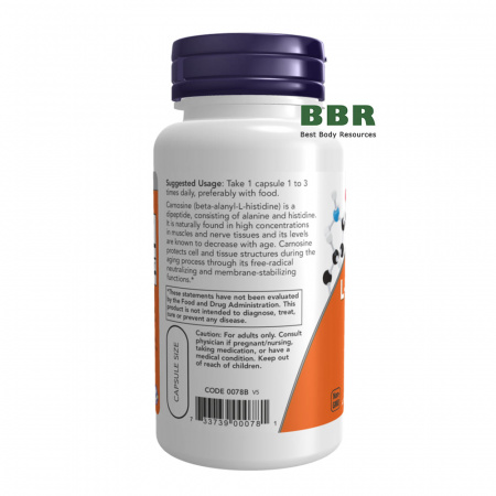 L-Carnosine 500mg 50 Veg Caps, NOW Foods