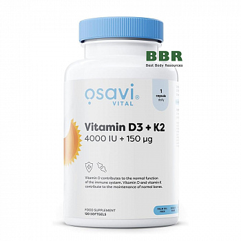 Vitamin D3 4000iu plus K2 150mcg 120 Softgels, Osavi