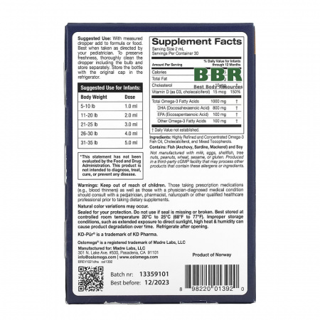 Babys DHA Omega-3 with Vitamin D3 60ml, Oslomega 