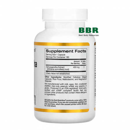 Ashwagandha 450mg 180 Veg Caps, California GOLD Nutrition