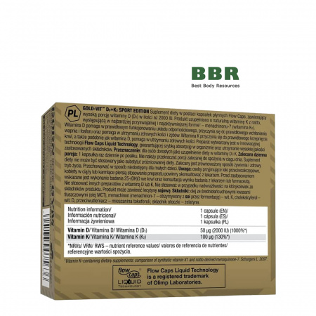 Gold Vit D3 plus K2 MK7 60 Caps, Olimp