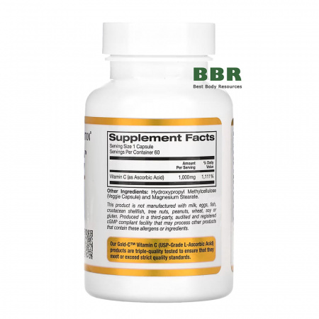 Gold Vitamin C 1000mg 60 Veg Caps, California GOLD Nutrition