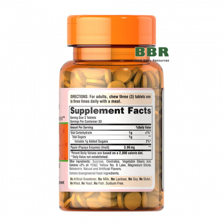Papaya Enzyme 100 Chewable Tabs, Puritans Pride