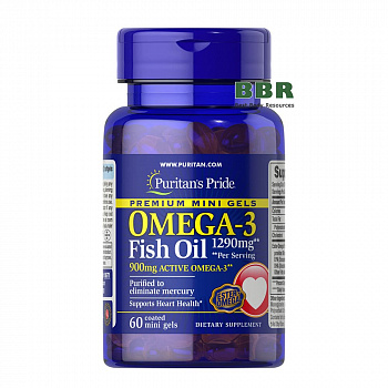 Omega 3 Fish Oil 1290mg 60 Mini Softgels, Puritans Pride