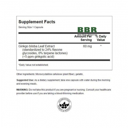 Ginkgo Biloba Extract 60mg 240 Caps, Swanson Ginkgo Biloba Extract 60mg 240 Caps, Swanson