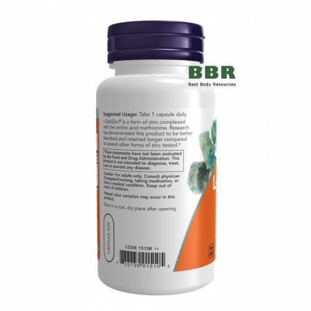 L-OptiZinc 30mg 100 Veg Caps, NOW Foods