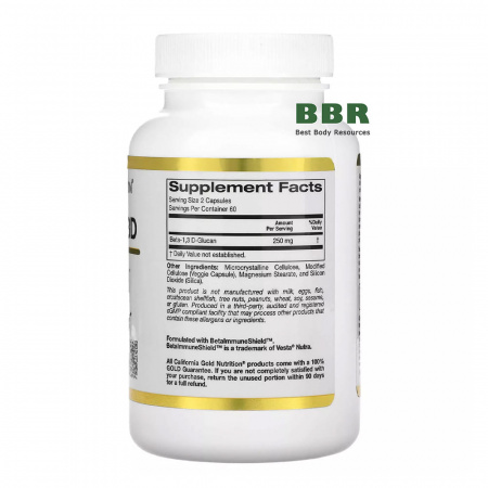Beta Glucan 1.3D 250mg 120 Veg Caps, California GOLD Nutrition