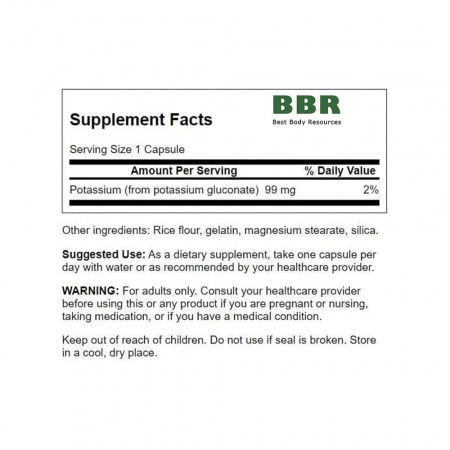 Potassium Gluconate 99mg 250 Caps, Swanson