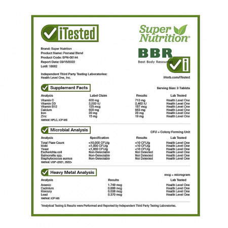 Prenatal Blend Support Pre & Postnatal Health 180 Tabs, Super Nutrition