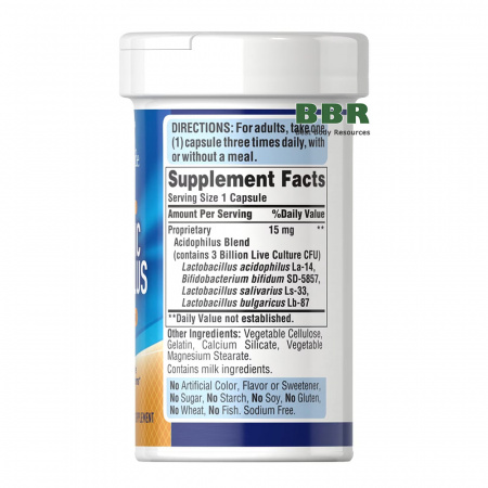 Probiotic Acidophilus 3 Billion Live Cultures 100 Caps, Puritans Pride