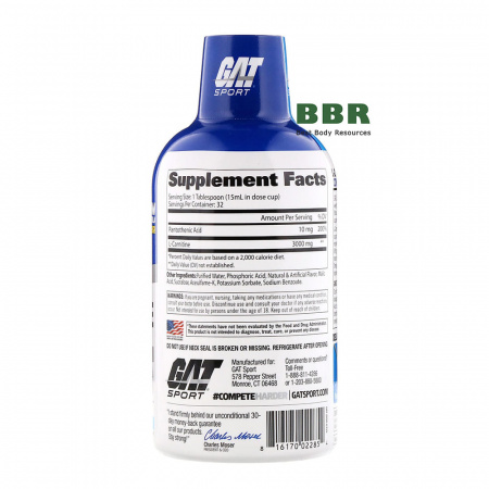 L-Carnitine 3000mg 473ml, GAT Sport