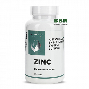 Zinc Gluconate 25mg 90 Tabs, Progress Nutrition