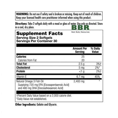 Omega 3 720mg EPA 480mg DHA per Serving 60 Softgels, KAL