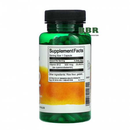 Vitamin B12 500mcg 250 Caps, Swanson