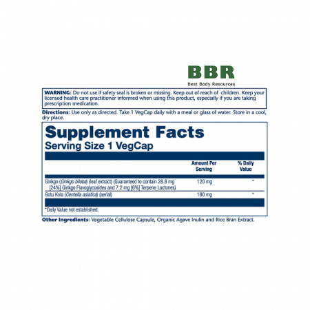 Ginkgo Biloba with Gotu Kola 120mg 30 Veg Caps, Solaray