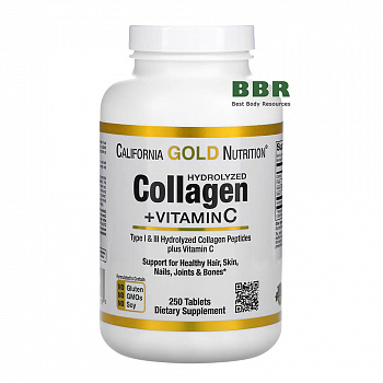 Hydrolyzed Collagen + Vitamin C 250 Tabs, California GOLD Nutrition