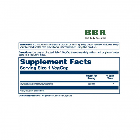 Saw Palmetto 580mg 50 Veg Caps, Solaray