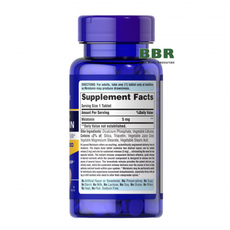 Melatonin 5mg Quick and Extended Release 60 Bi-Layered Tabs, Puritans Pride Melatonin 5mg Quick and Extended Release 60 Bi-Layered Tabs, Puritans Pride