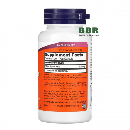 Alpha Lipoic Acid 250mg 60 Veg Caps, NOW Foods