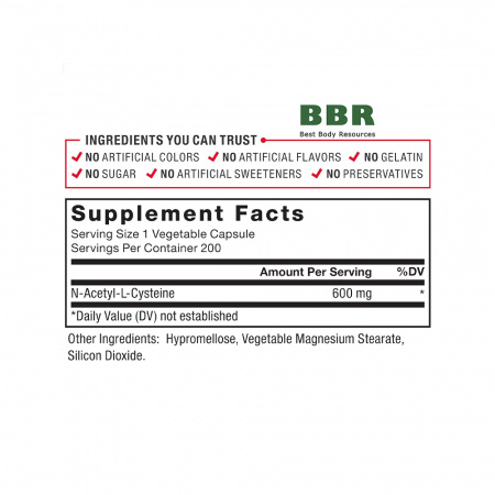 NAC N-Acetyl-L-Cysteine 600mg 200 Veg Caps, Force Factor