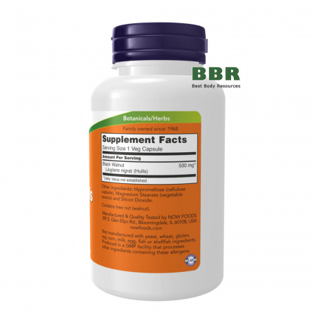 Black Walnut Hulls 500mg 100 Caps, NOW Foods