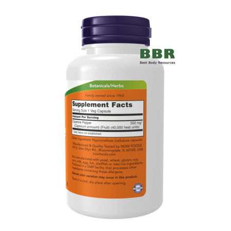 Cayenne 500mg 100 Veg Caps, NOW Foods